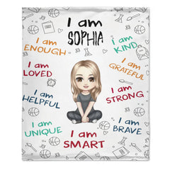 I Am Enough, Loved, Helpful, Unique, Smart - Personalized Cartoon Characters and Name Blanket - Gift for Kid, Children - OLESA