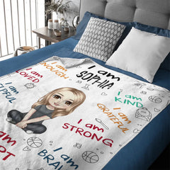 I Am Enough, Loved, Helpful, Unique, Smart - Personalized Cartoon Characters and Name Blanket - Gift for Kid, Children - OLESA