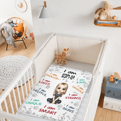 I Am Enough, Loved, Helpful, Unique, Smart - Personalized Cartoon Characters and Name Blanket - Gift for Kid, Children - OLESA