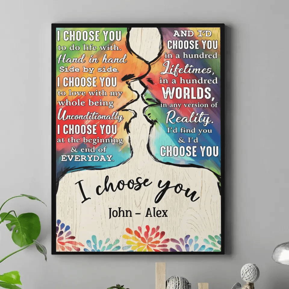 I Choose You To Do Life With - Couple Personalized LGBTQ Custom Vertical Canvas Wall Art & Blanket - OLESA