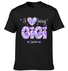 I Love Being Gigi - Garment with personalized name in purple floral pattern - Family Gift - OLESA
