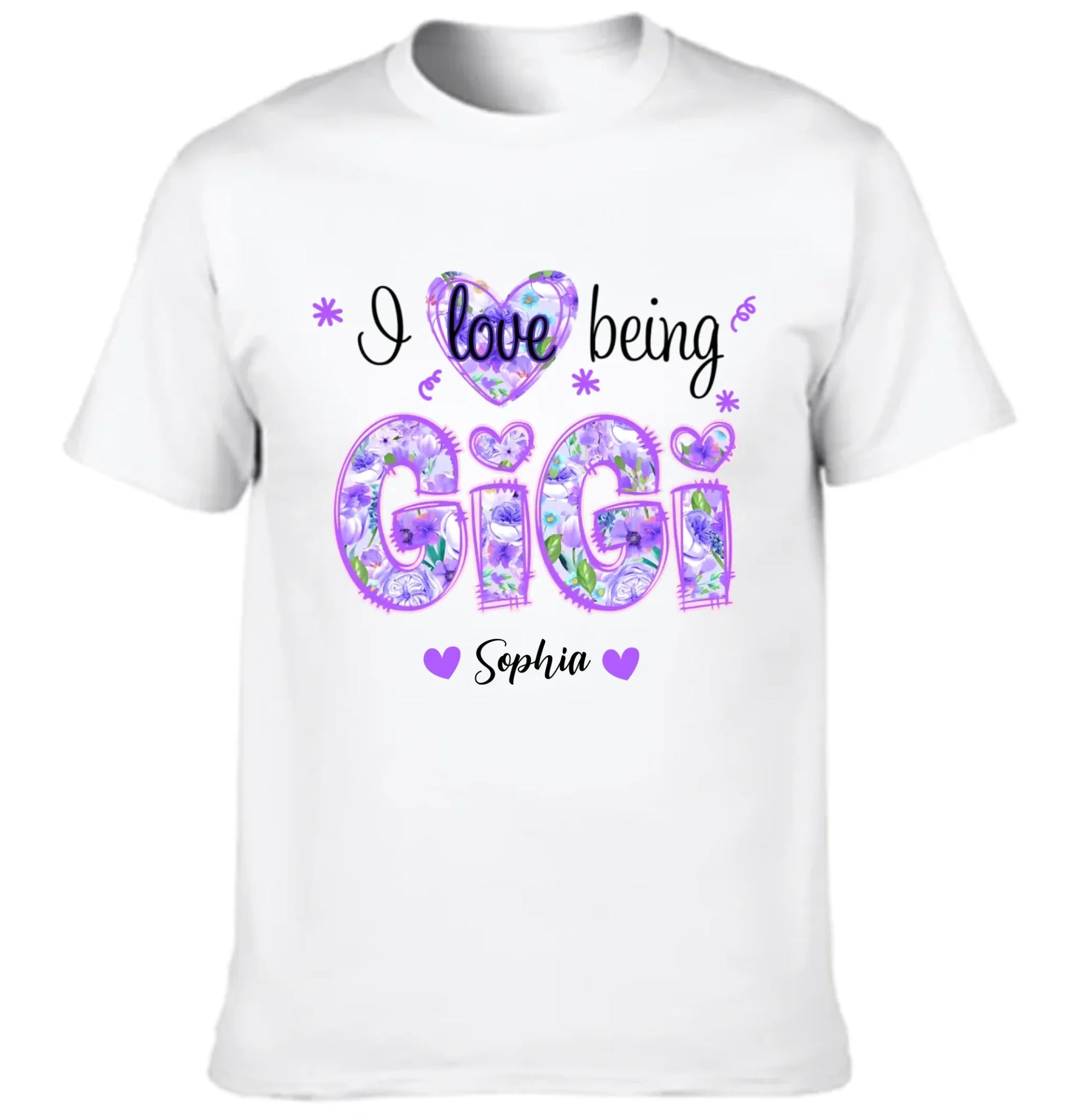 I Love Being Gigi - Garment with personalized name in purple floral pattern - Family Gift - OLESA