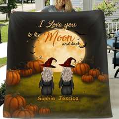 🧙‍♀️I Love You To The Moon And Back - Personalized Halloween Witches Blanket - Halloween Gifts, Gifts For Besties - OLESA