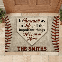 In Baseball As In Life, All The Important Things Happen At Home Customized Floor Mat - Personalized Name Door Mat - Gifts For Sports Fans and Family - OLESA