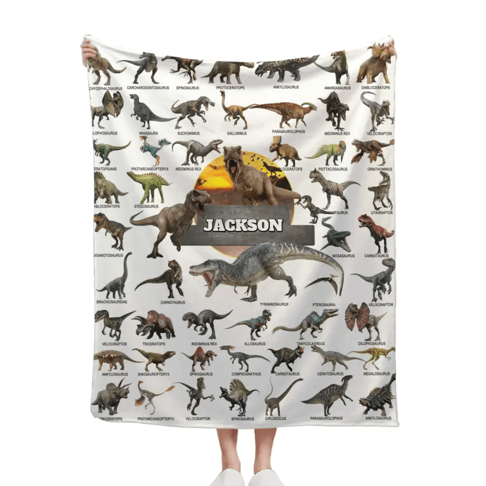 Jurassic Dinosaur Name Customized Blanket - Gift for Boys - OLESA