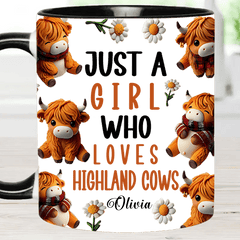 Just A Girl Who Loves Highland Cows - Personalized Highland Cow Accent Mug - OLESA