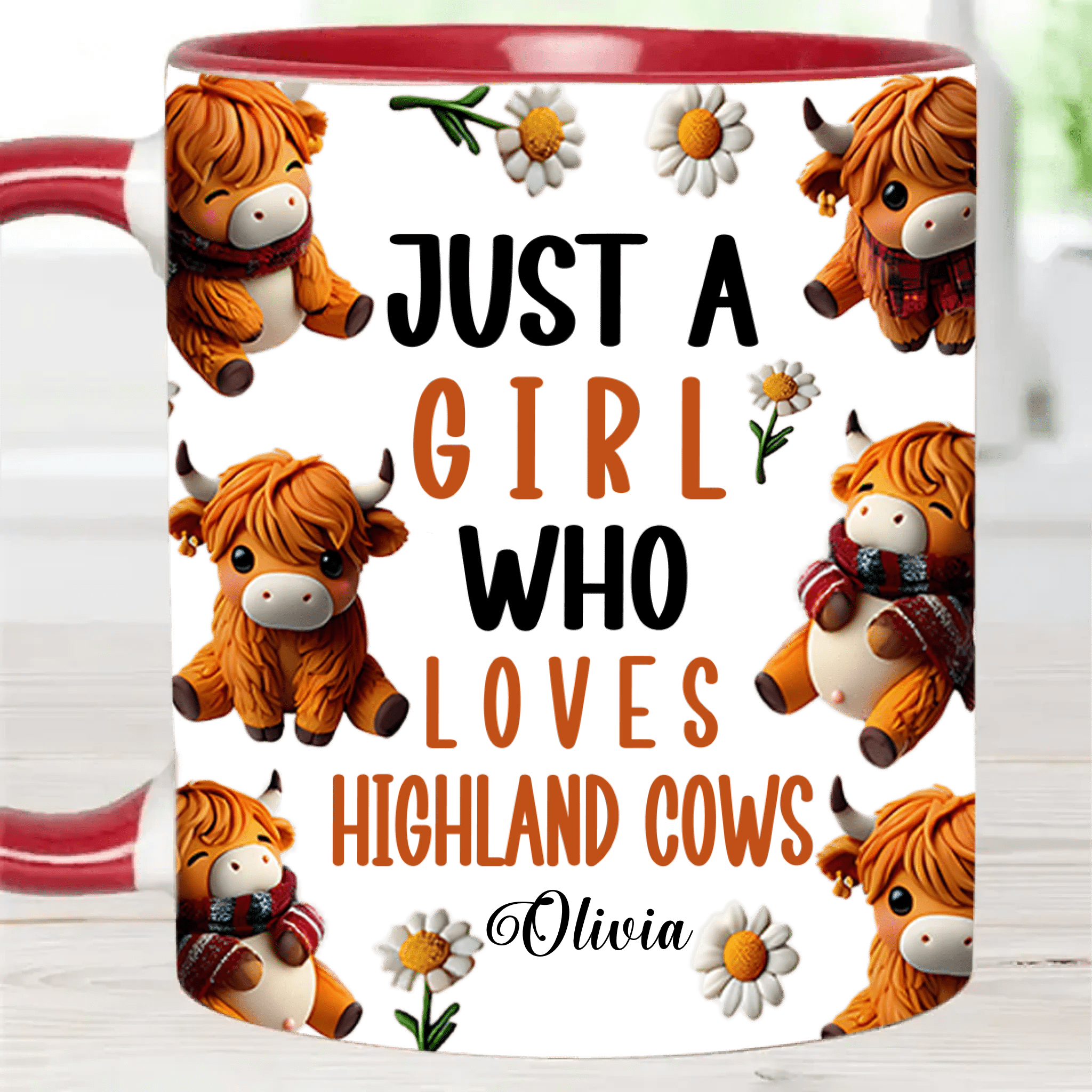 Just A Girl Who Loves Highland Cows - Personalized Highland Cow Accent Mug - OLESA