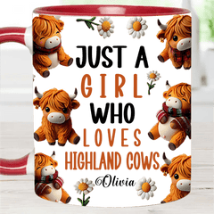 Just A Girl Who Loves Highland Cows - Personalized Highland Cow Accent Mug - OLESA