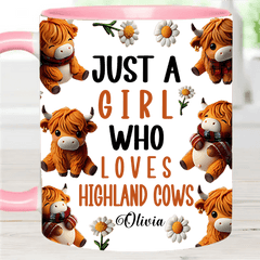 Just A Girl Who Loves Highland Cows - Personalized Highland Cow Accent Mug - OLESA