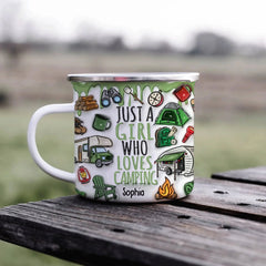 Just A Girl/Boy Who Loves Camping - Personalized Camping Enamel Mug - OLESA