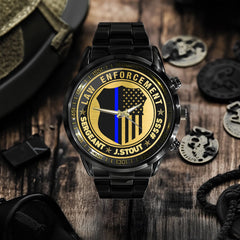 Law Enforcement US Police Blue Line - Personalized Name & ID Watch - OLESA