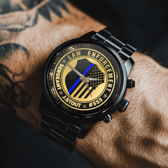 Law Enforcement US Police Blue Line - Personalized Name & ID Watch - OLESA