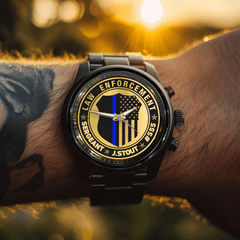 Law Enforcement US Police Blue Line - Personalized Name & ID Watch - OLESA