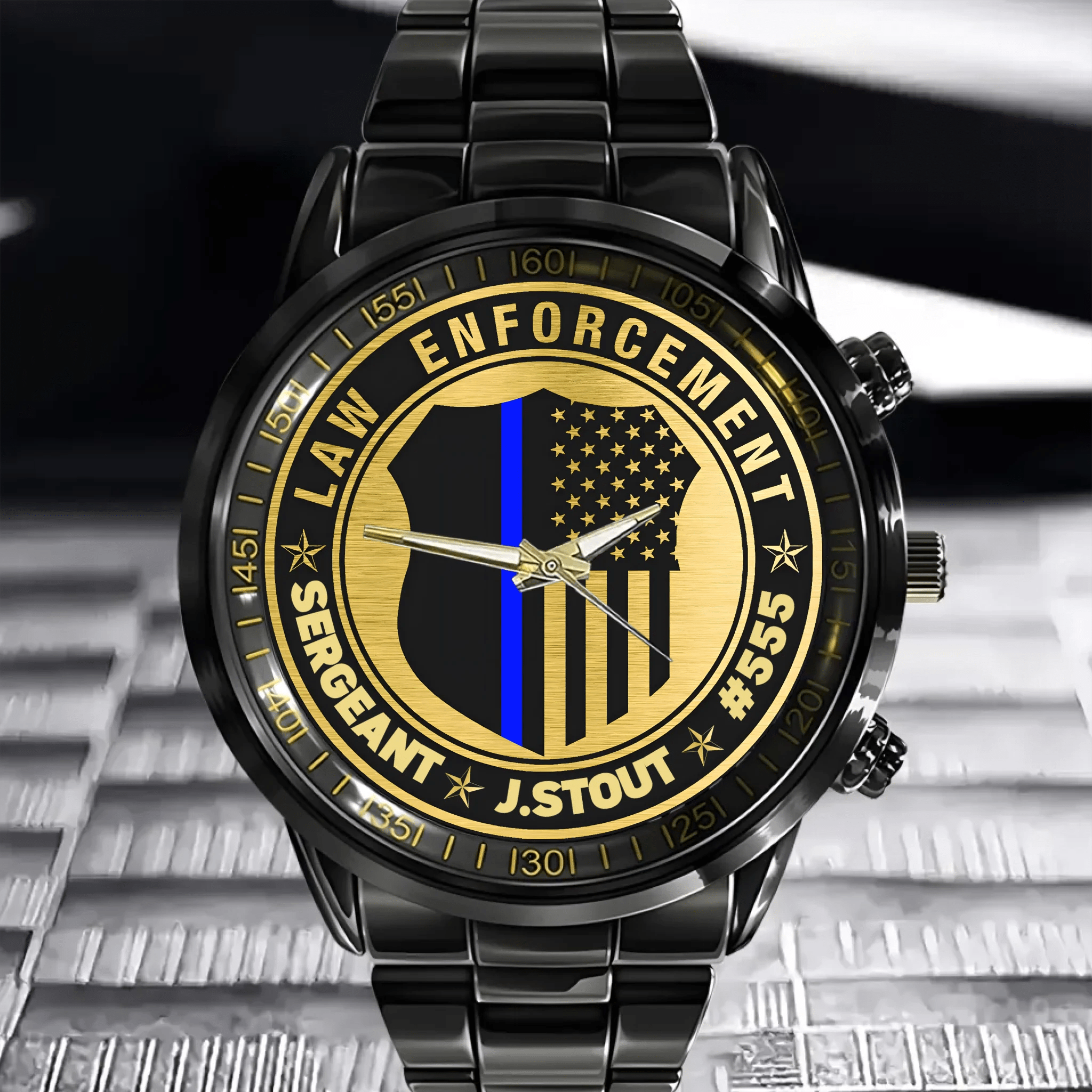 Law Enforcement US Police Blue Line - Personalized Name & ID Watch - OLESA