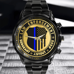 Law Enforcement US Police Blue Line - Personalized Name & ID Watch - OLESA