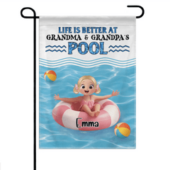 Life is Better at Grandma & Grandpa Pool Customized Flag - Personalized Garden Decoration - OLESA