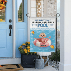 Life is Better at Grandma & Grandpa Pool Customized Flag - Personalized Garden Decoration - OLESA