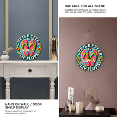 Life Is Better In Flip Flops Customized Door Plate - Personalized Name Wooden Sign - OLESA