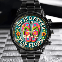 Life Is Better In Flip Flops - Personalized Name Watch - OLESA