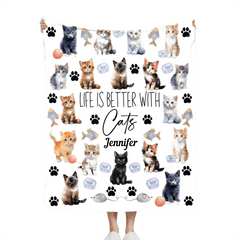 Life Is Better With Cats - Personalized Cat Blanket - Gift for Cat Owners,Cat Lovers - OLESA