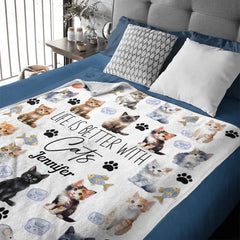 Life Is Better With Cats - Personalized Cat Blanket - Gift for Cat Owners,Cat Lovers - OLESA