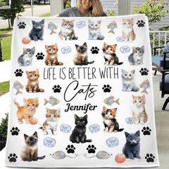 Life Is Better With Cats - Personalized Cat Blanket - Gift for Cat Owners,Cat Lovers - OLESA