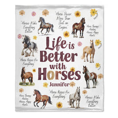 Life Is Better With Horses - Personalized Horse Blanket - Gift for Horse Lovers - OLESA