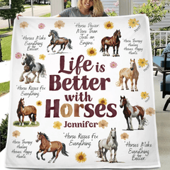 Life Is Better With Horses - Personalized Horse Blanket - Gift for Horse Lovers - OLESA