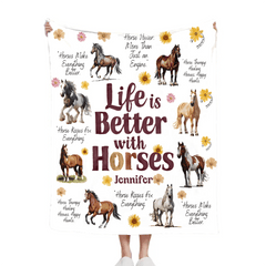 Life Is Better With Horses - Personalized Horse Blanket - Gift for Horse Lovers - OLESA