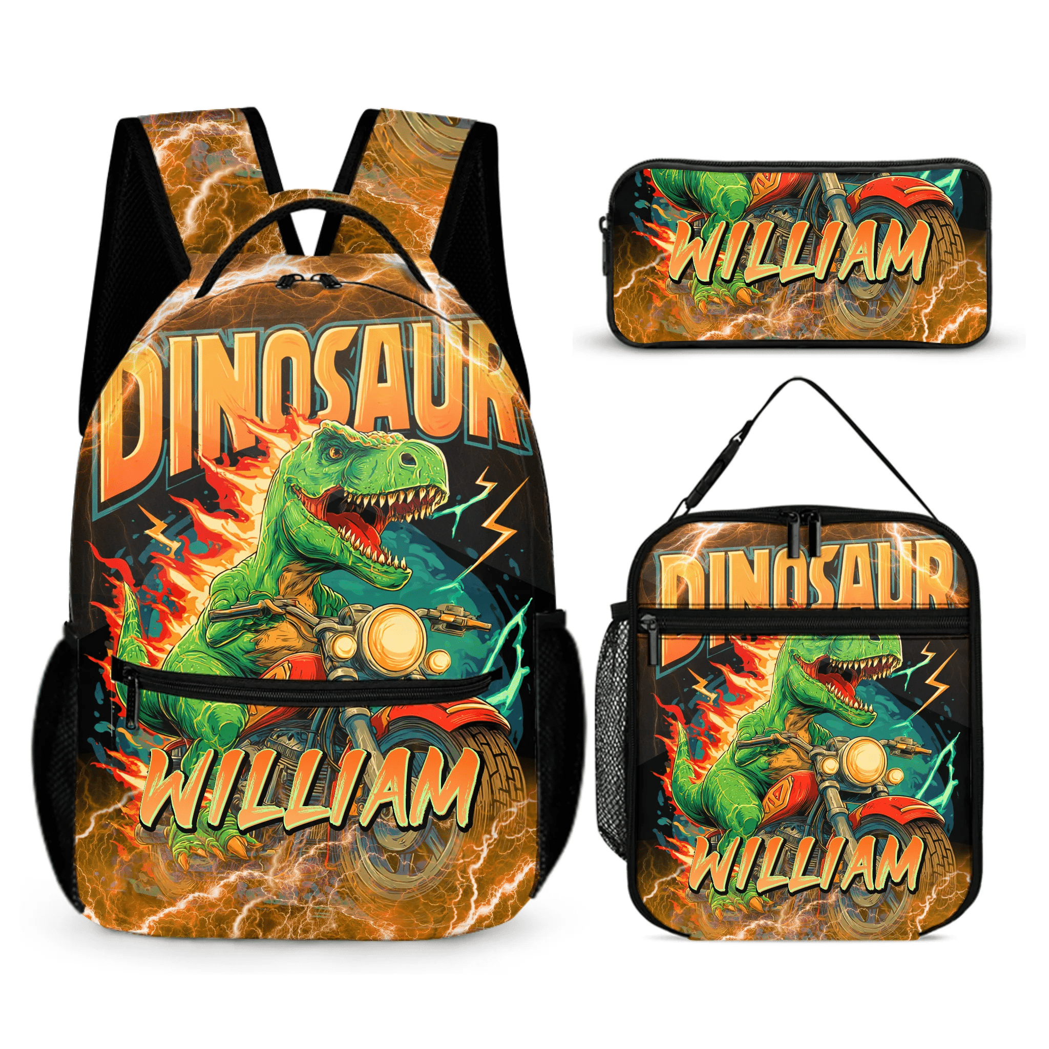 Lightning Dinosaur Riding Motorcycle Custom Backpack - Go - to - school Season Gift - OLESA