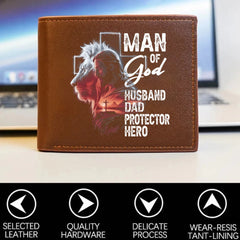 Man Of God Husband Dad Protector Hero - Personalized Wallet Gift For Dad - OLESA