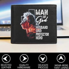 Man Of God Husband Dad Protector Hero - Personalized Wallet Gift For Dad - OLESA