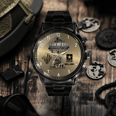 Man Of God Veteran Dad Papa - Personalized Watch For Father's Day - Veteran Gift - OLESA