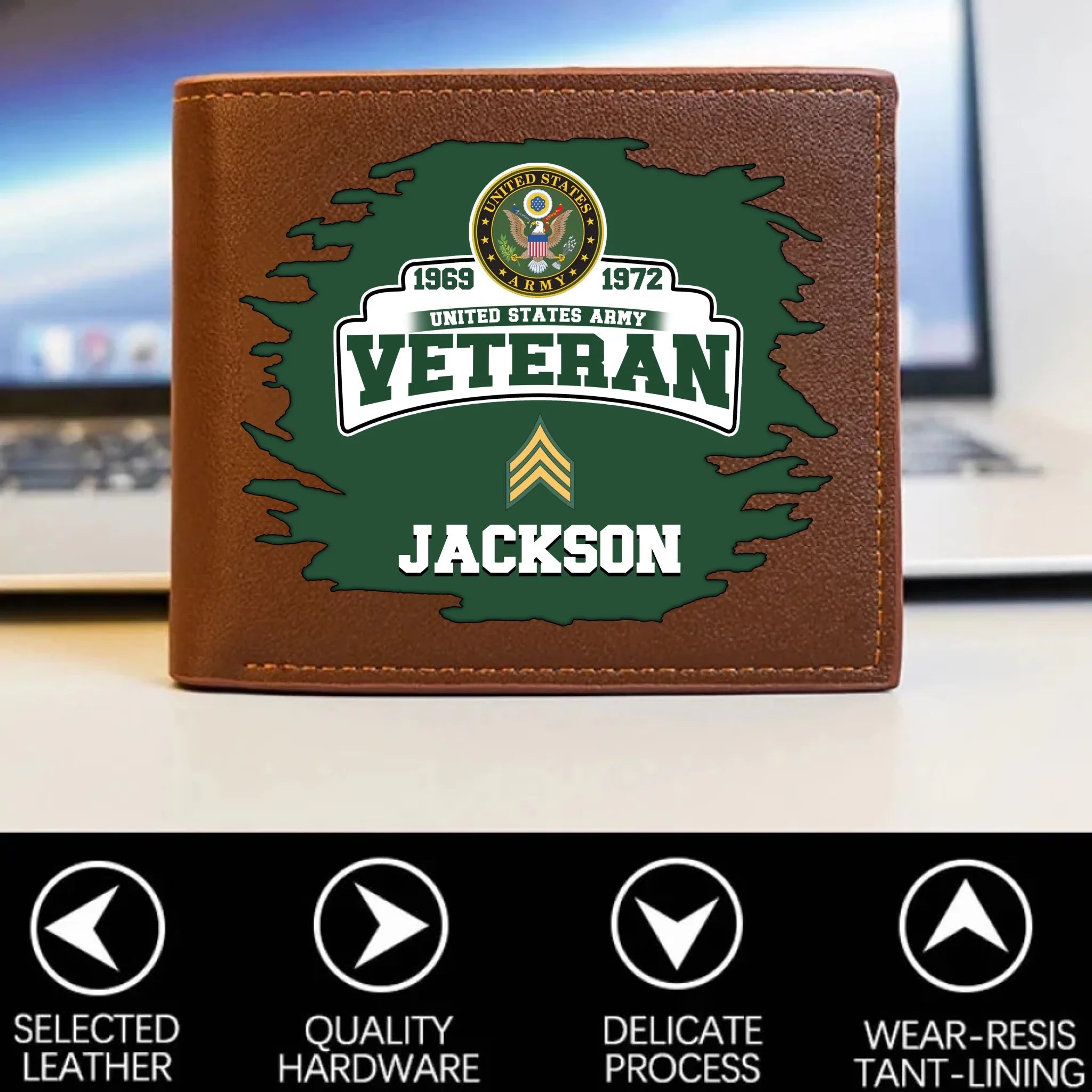 Military - themed Custom Wallet - Personalized Branch, Name and Years - Military Honor Commemorative Gift - OLESA