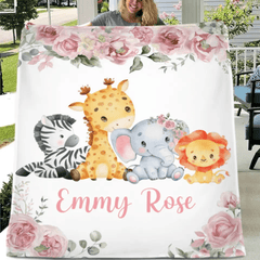 Name Customized Baby Blanket Girl Boy Flower Animal Pattern Baby Plush Blanket New Baby New Mom Gift - OLESA
