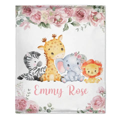 Name Customized Baby Blanket Girl Boy Flower Animal Pattern Baby Plush Blanket New Baby New Mom Gift - OLESA