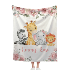 Name Customized Baby Blanket Girl Boy Flower Animal Pattern Baby Plush Blanket New Baby New Mom Gift - OLESA