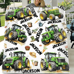 Name Customized Boys Girls Kids Tractor Truck Blanket, Gifts for Kids - OLESA