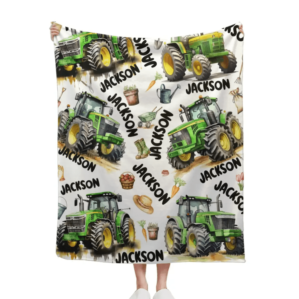 Name Customized Boys Girls Kids Tractor Truck Blanket, Gifts for Kids - OLESA