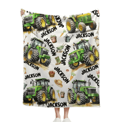 Name Customized Boys Girls Kids Tractor Truck Blanket, Gifts for Kids - OLESA