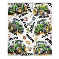 Name Customized Boys Girls Kids Tractor Truck Blanket, Gifts for Kids - OLESA