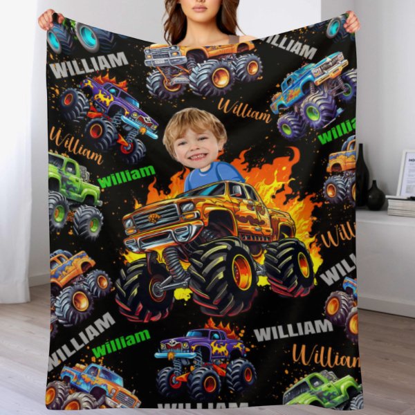 Name Face Custom Blanket Personalized Creative Boys Riding Truck Blanket - OLESA