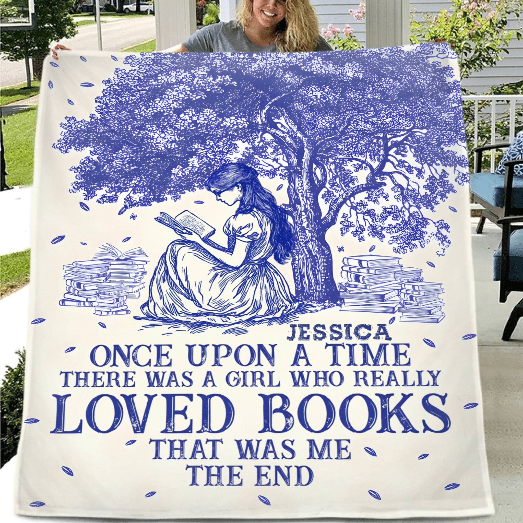 Once Upon A Time A Girl Who Loved Books - Personalized Blanket - OLESA
