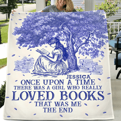 Once Upon A Time A Girl Who Loved Books - Personalized Blanket - OLESA