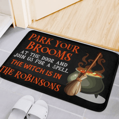 Park Your Brooms and Join Us for a Spell - Personalized Decorative Mat, Halloween Gift. - OLESA