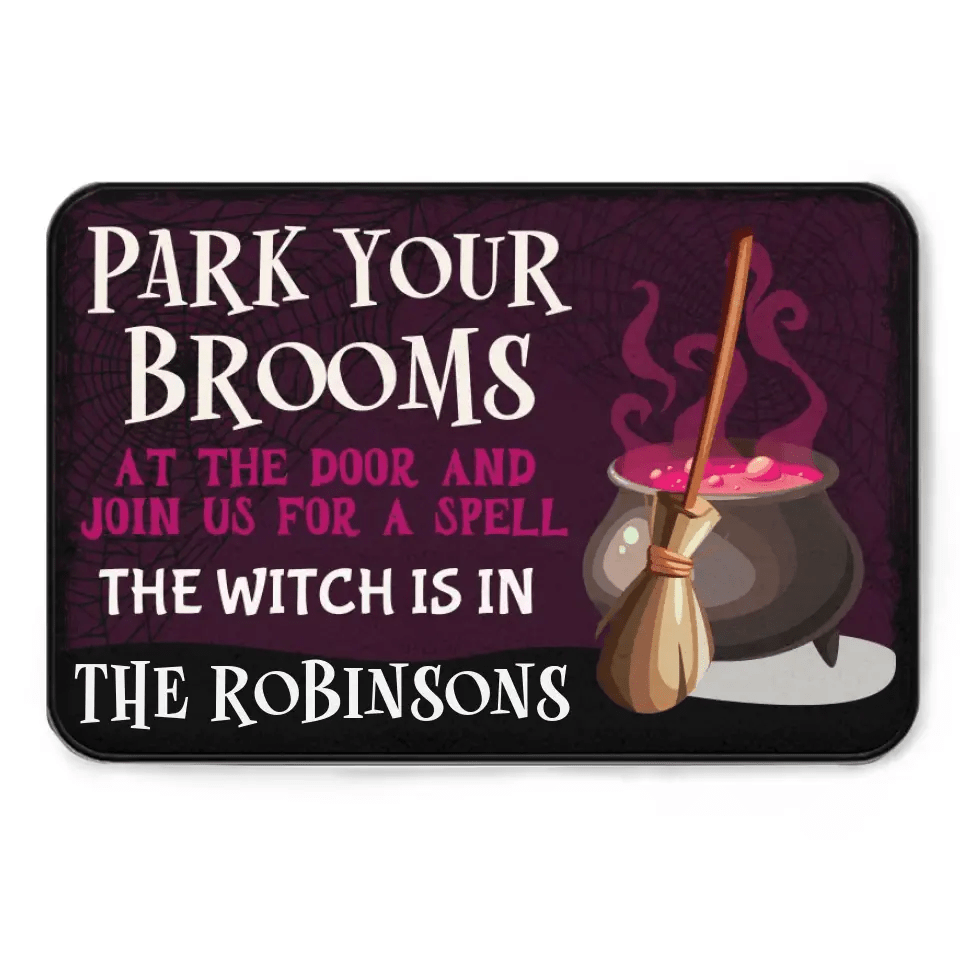 Park Your Brooms at the Door - Personalized Decorative Doormat, Halloween Gift - OLESA