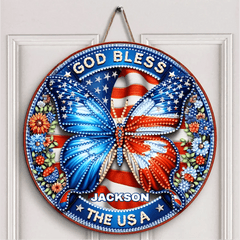 Patriotic Butterfly Door Plate - Personalized Wooden Sign - OLESA