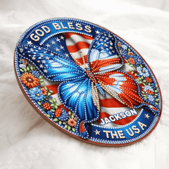 Patriotic Butterfly Door Plate - Personalized Wooden Sign - OLESA