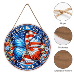 Patriotic Butterfly Door Plate - Personalized Wooden Sign - OLESA