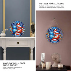Patriotic Butterfly Door Plate - Personalized Wooden Sign - OLESA